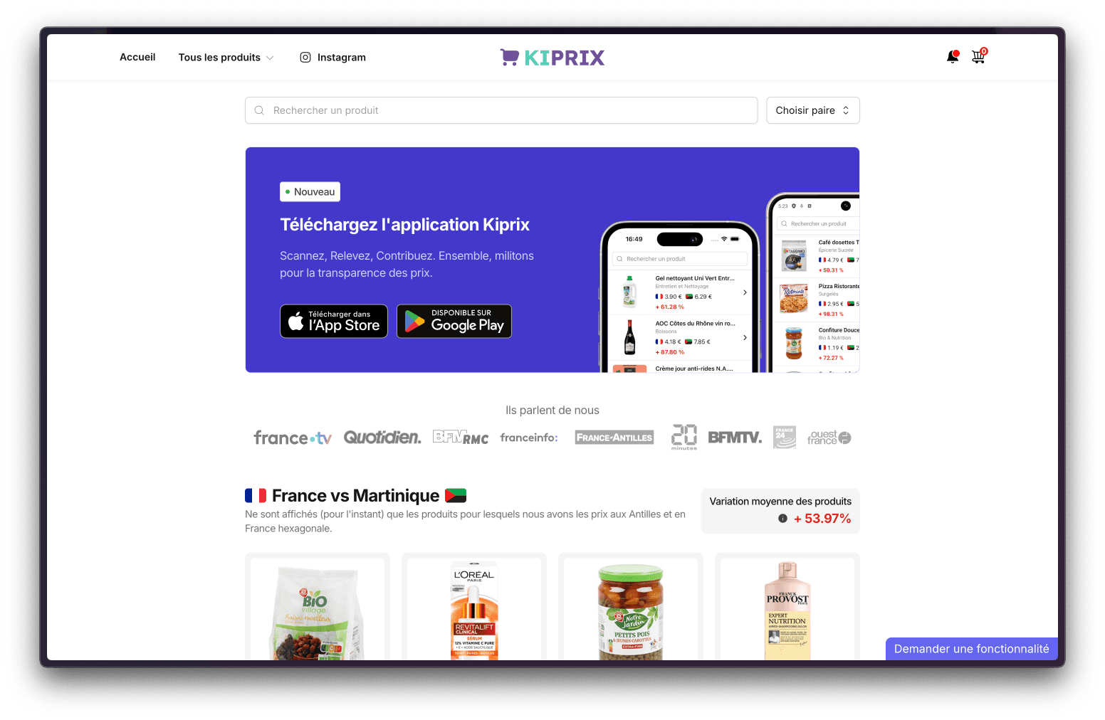 Site web Kiprix - E-commerce responsive développé par agence Hexanov