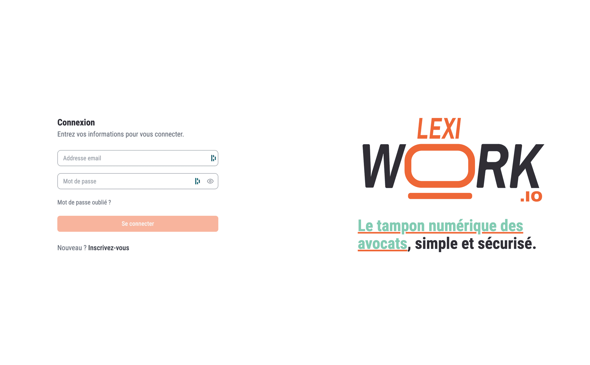 Page connexion Lexiwork - Application sécurisée développée par Hexanov